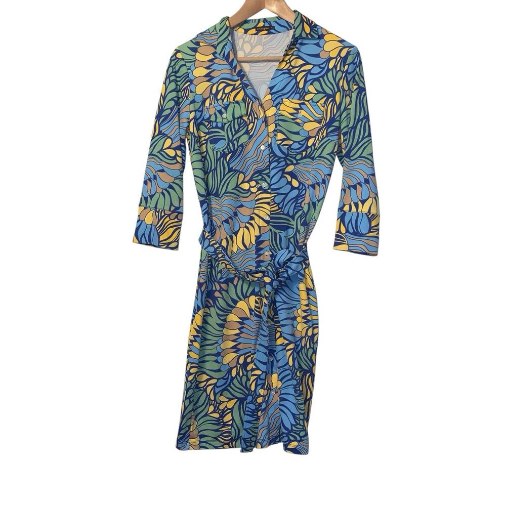 J. McLaughlin Brynn Lyford Jersey Multicolor Retro Print Shirt Dress EUC Size S